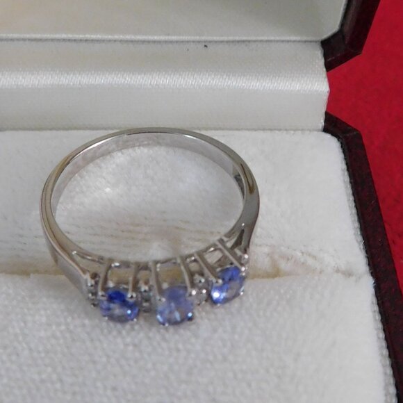 Ladies 10K White Gold Ring with Sapphires & Moissanite Stones - Picture 3 of 5